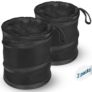 Car Trash Can 2 Packs Mini Collapsible Pop-up Car Garbage Can Waterproof Hanging Car Trash Bag with Velcro Car Trash Bin Black