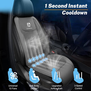 Cooling Car Seat Cushion Front Seat 12V&24V Cooling Seat Cover for Car with 10 Fans Rapid Cooling with Automatic Start and Pause Seat Cushion (Brey)