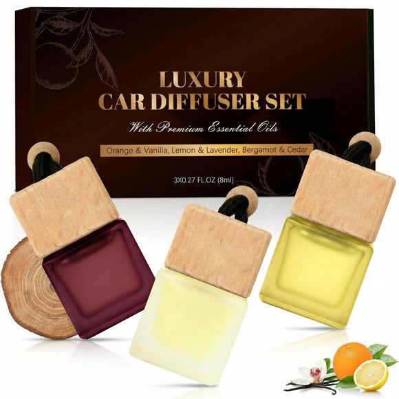 Car Air Freshener Hanging - 3-Pack Citrus Collection Car fresheners long lasting Car Air Freshener for Women and Men Premium Car Aromatherapy Essential Oil Diffuser Gift Set