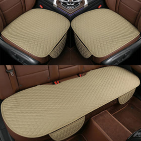 Pu Leather Car Seat Bottom Covers Protectors Include 1 Pair Front Driver Seat Pad Mat and 1 Rear Bench Cover Universal Fit 90% Vehicles Beige