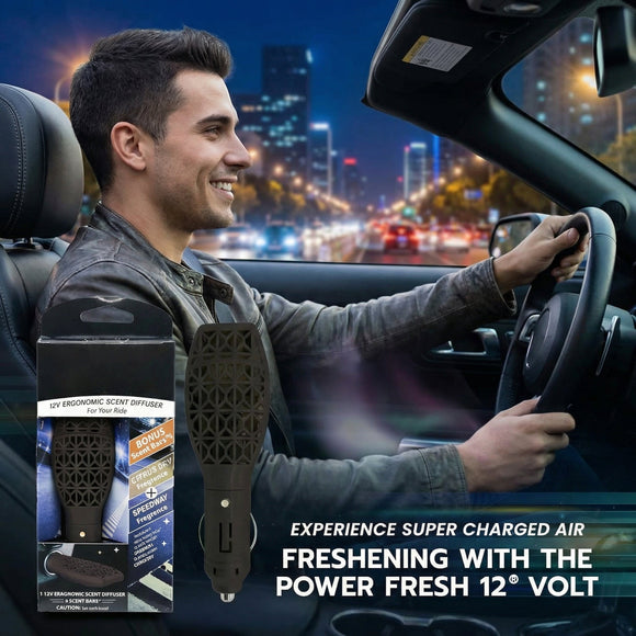 Reusable 12V Plug-in Car Air Freshener Power Fresh Auto Shut-Off Plug-In Convenience No Batteries Needed Includes 4 Scent Bars for Up to 30 Days of Freshness - Matte Black