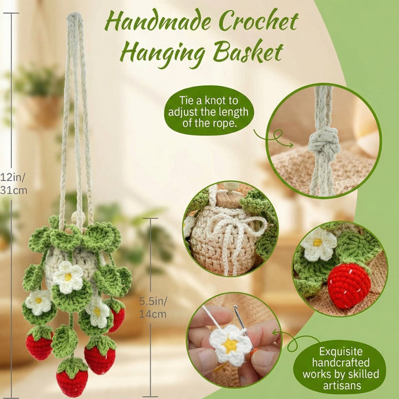 Crochet Car Air Freshener 15ml Empty Refillable Oil Diffuser Bottle with Hanging Crochet Strawberry Plant for Car Rearview Mirror Air Freshener Diffuser for Home and Office Decor