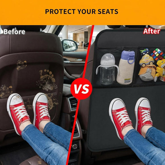 2 Pack Kick Mat Backseat Protector Back Seat Cover for Kids Car Seat Back Protectors with 2 Pocket Storage Organizer for Car SUV Minivan or Truck Seats (Black)