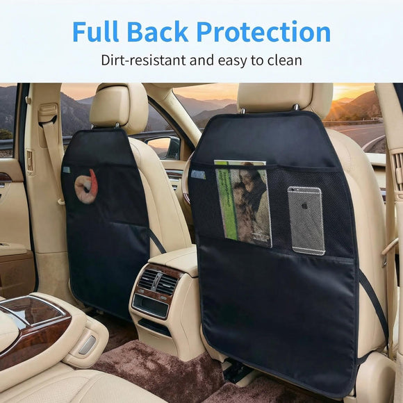 Car Seat Protector Large Kick Mat 2 Pack Durable Water Resistant Auto Seat Back Covers with 2 Mesh Pockets Protection Against Dust Mud Scratches (Black 2-Pack)