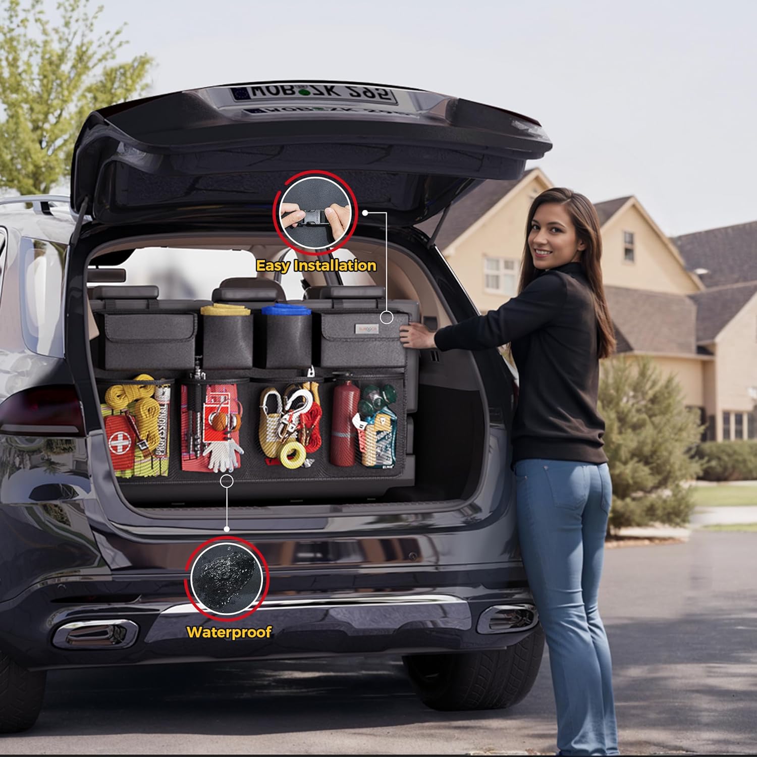 Oversized Trunk Organizer for Car, 3rd Gen Upgraded Car Trunk Organizer SUV with 4 Non-slip Strips, Hanging Car Storage Organizer with 8 Large Pockets, Car Accessories Interior–(43.3x18.9 in)