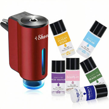 Car Air Freshener Diffuser Smart Aromatherapy Air Outlet Clip Long-Lasting Atomizer Rechargeable With 6pcs Aromatherapy Oil Red (6 Scents)