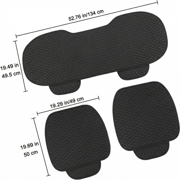 Pu Leather Car Seat Bottom Covers Protectors Include 1 Pair Front Driver Seat Pad Mat and 1 Rear Bench Cover Universal Fit 90% Vehicles Black
