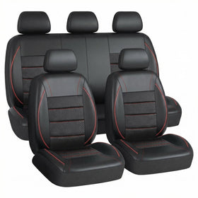 Universal FIT Piping Leather Car Seat Cover for suvs Van Trucks Airbag Compatible Inside Zipper Design and Reserved Opening Holes (Full Set Black and Red)
