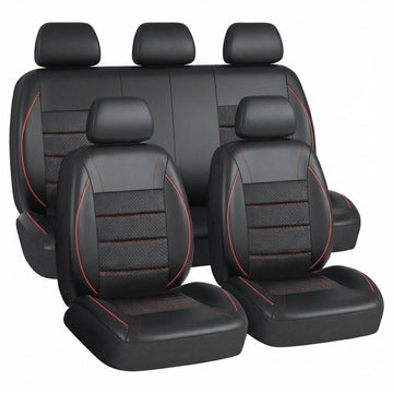 Universal FIT Piping Leather Car Seat Cover for suvs Van Trucks Airbag Compatible Inside Zipper Design and Reserved Opening Holes (Full Set Black and Red)