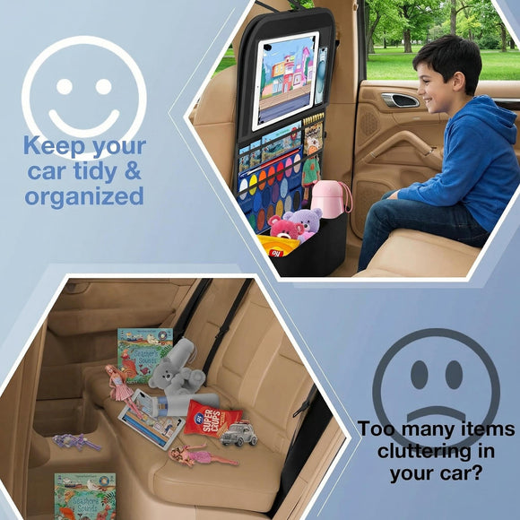 Car Backseat Organizer with table Tray 9 Storage Pockets Backseat Car Organizer with Tablet Holder Back seat Organizer for Kids Road Trip Essentials Travel (1Pack)