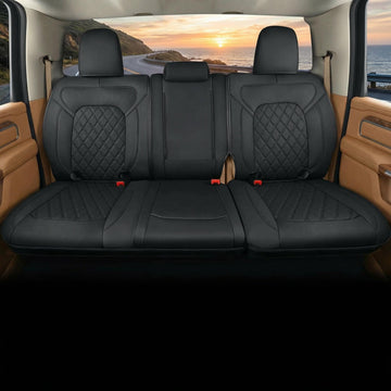 Fit Ram 1500 2019-2025 Crew Cab Rear Bench Seat Covers Waterproof Custom Fit Ram 4/6 Split Rear Flat Seats with Unremovable Middle Headrest