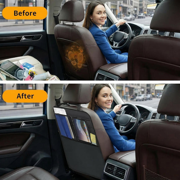 Kick Mats with Organizer - 2 Pack Backseat Protector Seat Covers for Your Car SUV Minivan or Truck Seats - Vehicle Back Seat Kids Safety Accessories - Universal Fit Automotive Interior Protectors
