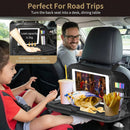 Car Backseat Organizer with Touch Screen Tablet Holder 9 Storage Pockets Storage Organizer Protectors Kick Mats Travel Accessories (Black 2 Pack with Food Tray)-6