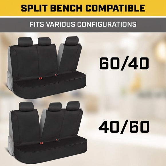 Flexfit Black Rear Seat Cover for Car SUV & Truck - Durable Canvas Material Back Car Seat Covers 60/40 Split Bench Protector - Back Seats Cover & Rear Bench Protector Interior Accessories