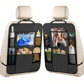2 Pack Car Backseat Organizer with Touch Screen Tablet Holder 6 Storage Pockets Protectors Kick Mats Car Back Seat Cover Protector Travel Accessories for Kids
