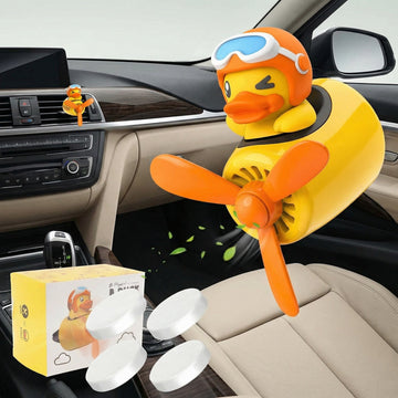 Car Air Freshener Cute Cartoon Yellow Duck Pilot Car Diffuser Rotating Propeller Automotive Air Outlet Fan Creative Car Perfume Decoration Cool Car Accessories Comes with 4 Fragrant Tablets