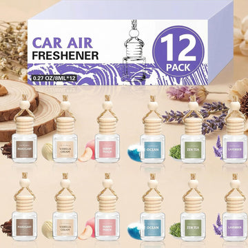 12 Pack Car Air Freshener Car Smell Air Freshener Diffuser Essential Oil Scent for Women & Men Long Lasting Fresheners Accessories Interior Hanging Automotive Fragrance with Many Flavors