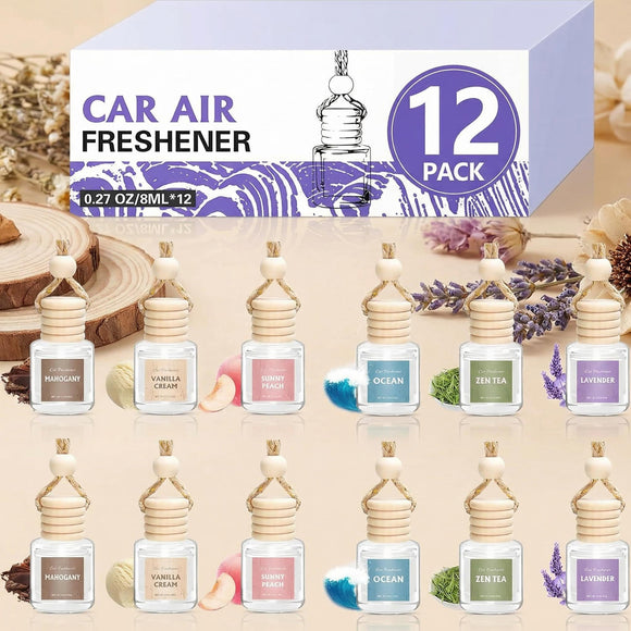 12 Pack Car Air Freshener Car Smell Air Freshener Diffuser Essential Oil Scent for Women & Men Long Lasting Fresheners Accessories Interior Hanging Automotive Fragrance with Many Flavors