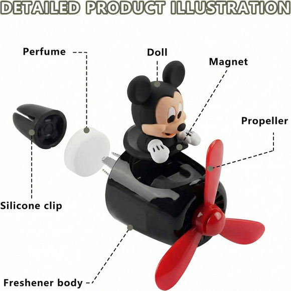 2Pcs Car Air Fresheners Cute Cartoon Mouse Pilot Men Women Car Perfume Rotating Propeller Automotive Air Outlet Fan Creative Diffuser Car Decoration (M.ickey+M.innie)