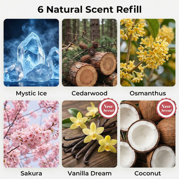 Hitolza Smart Car Air Fresheners Ambient Light & Mist Fragrance Auto On/Off Car Air Freshener Diffuser Adjustable Intensity Lasts 6 Months Built-in Battery Premium Scents Refill X2 - Mystic Ice - 0