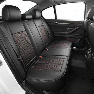 Leather Back Row Seat Covers Waterproof Rear Split Bench Car Seat Covers Vehicle Seat Cushion Cover Protector Universal Fit for Most Cars Sedan SUV Pickup Truck(Back Row/Black&Red)