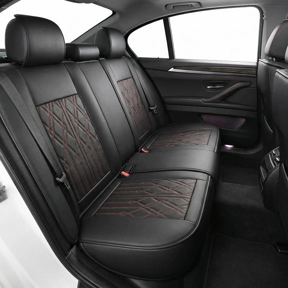 Leather Back Row Seat Covers Waterproof Rear Split Bench Car Seat Covers Vehicle Seat Cushion Cover Protector Universal Fit for Most Cars Sedan SUV Pickup Truck(Back Row/Black&Red)