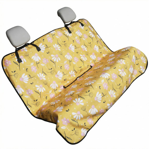 Back Seat Cover for Car Trucks Van SUV Waterproof Rear Bench Towel Seat Covers for Dogs and Kids Automotive Backseat Protector (Chamomile and Yellow)