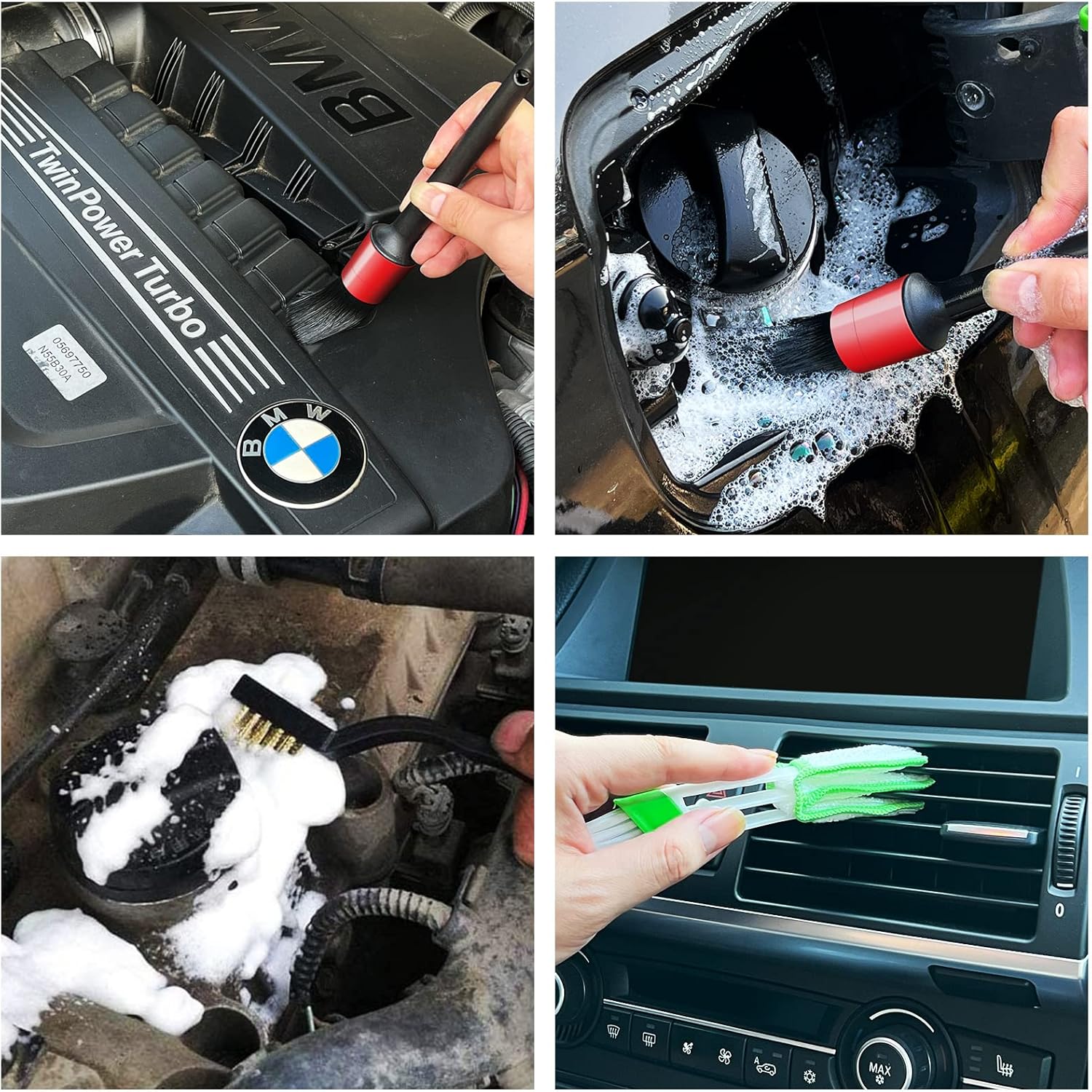 10pcs Auto Car Detailing Brush Set Car Interior Cleaning Kit Includes 5 Boar Hair Detail Brush,3 Wire Brush, 2 Air Vent Brush for Cleaning Car Interior Exterior, Dashboard Engines Leather Wheel