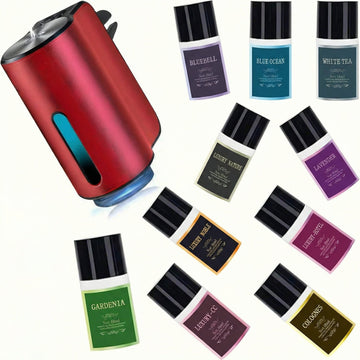 Car Air Freshener Diffuser Smart Car Aroma Diffuser Air Freshener Spray Automatic with 10PCS Cologne Aromatherapy Oil (red)
