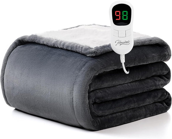 Heated Blanket Electric Throw - 50x60 Heating Blanket Throw 1/2/4/6/8 Hours Auto-Off 10 Heat Level Over-Heat Protection Flannel Sherpa ETL Certification