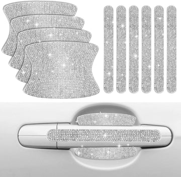 Crystal Car Door Handle Scratches Protector - 10PCS Silver Rhinestone Stickers - Bling Auto Accessories for Women