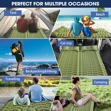 Double Sleeping Pad for Camping - Ultralight Camping Mattress with Pillow Built-in Foot Pump Compact Inflatable 2-Person Portable Mat for Backpacking Hiking Car Traveling Beach Tent - 0