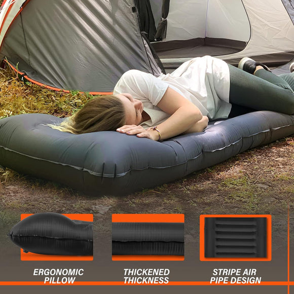 Inflatable Camping Sleeping Pad with Pillow Thick 6 Inch Ultralight Sleeping Pad with Built-in Pump Lightweight Sleeping Mat for Camping Backpacking Hiking Tent (Grey)