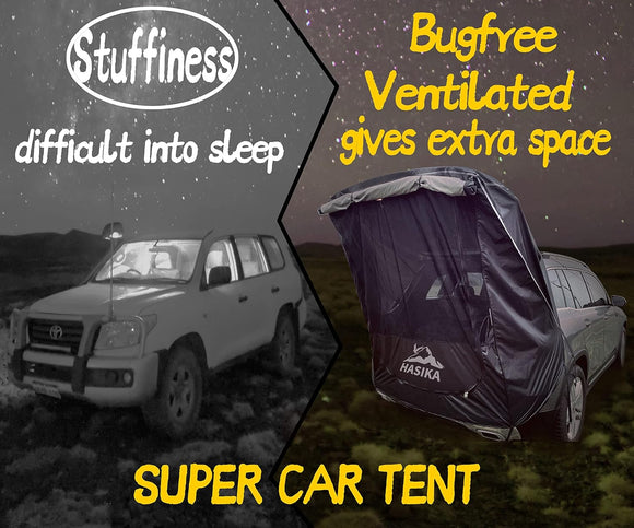 SUV Camping Tent Car Tailgate Shade Awning with Screen Net Waterproof 3000MM UPF 50+ Black (Small)