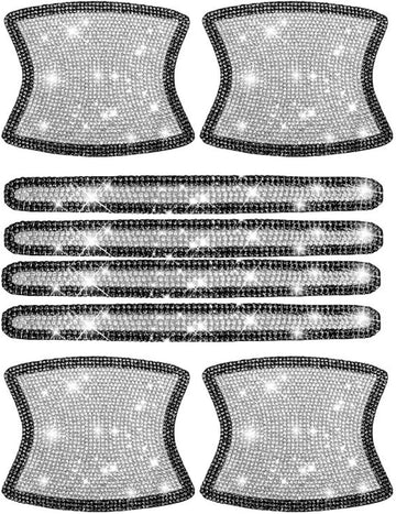 8pcs Bling Car Door Handle Protector Stickers Crystal Rhinestone Glitter Car Door Handles Cup Scratch Protectors Decals Universal (White & Black)