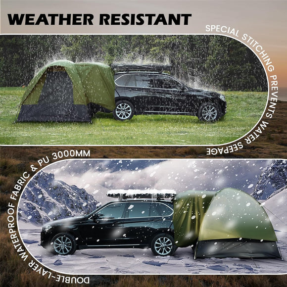 SUV Tent for Camping with Rainfly Waterproof PU3000mm Double Layer Design Car Tents for Camping SUV SUV Tailgate Tent for Outdoor with Storage Bag for SUV Van Jeep Pickup 8W x 8L x 7.2H