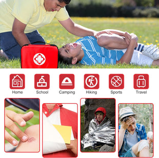 Travel-First Aid-Kit Car-Home 300PCS Survival-Kit Outdoor-Adventure - Small Portable Red Emergency Essential Sets Office Hiking Camping Business Public Must Have First Aid Gear Equipment