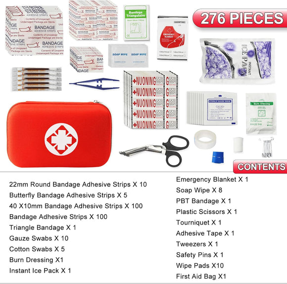 276PCS First Aid Kit Home Car Camping Hiking Emergency Supplies Small Compact Lovely Bag for School Outdoor Basic Outdoor Essentials Survival Kit for Travel