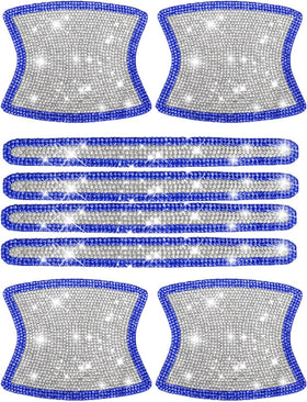 8pcs Bling Car Door Handle Protector Stickers Crystal Rhinestone Glitter Car Door Handles Cup Scratch Protectors Decals Universal (White & Blue)
