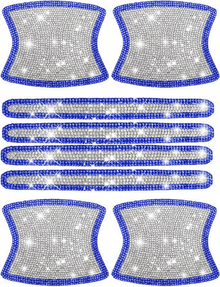 8pcs Bling Car Door Handle Protector Stickers Crystal Rhinestone Glitter Car Door Handles Cup Scratch Protectors Decals Universal (White & Blue)