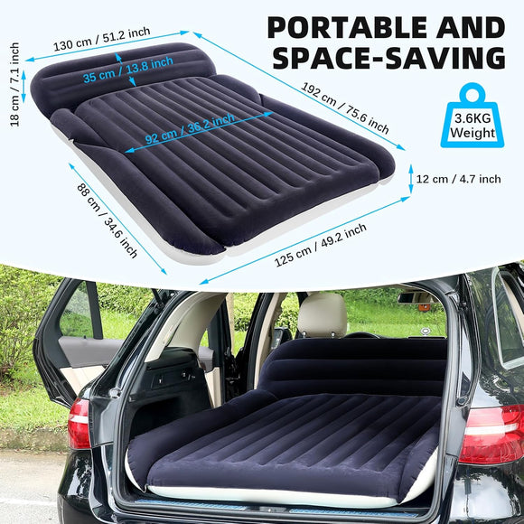 SUV Air Mattress with 2 Pillows Thickened and Flocked Car Bed Portable Travel Pad for Camping & Road Trips Quick Inflate & Deflate with External Pump Blue-Black and Cool Gray