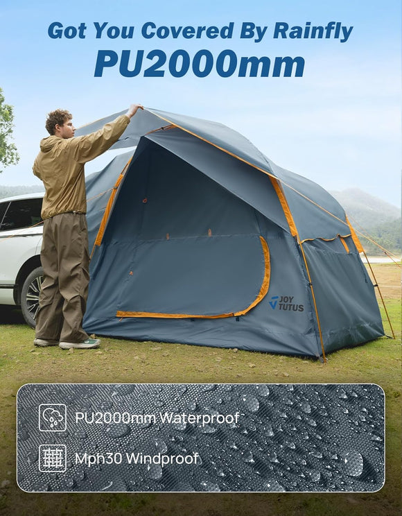 SUV Tent for Camping with Rainfly Double Door Design Car Tent with Aluminum Poles SUV Tailgate Tent with Waterproof PU2000mm Double Layer for 4-8 Person Orange