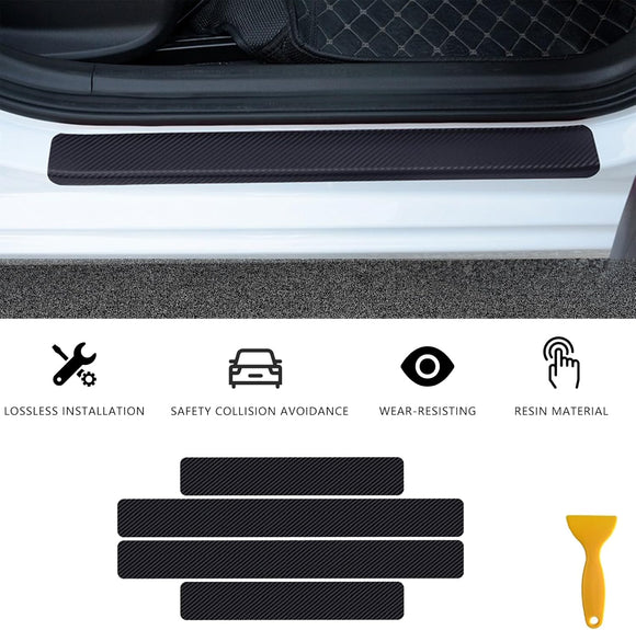 Carbon Car Door Sills Protector 4d Car Door Threshold Protection Automotive Door Entry Guard 4 Pcs Universal Rubber Scratch Resistant Exterior Accessories (Black)