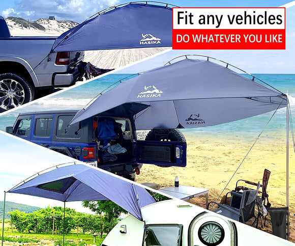 Versatility Camping Tent for Truck Bed SUV RVing Van Trailer and Overlanding Portable Teardrop Awning Canopy Tear Resistant Tarp with 2 Sandbag