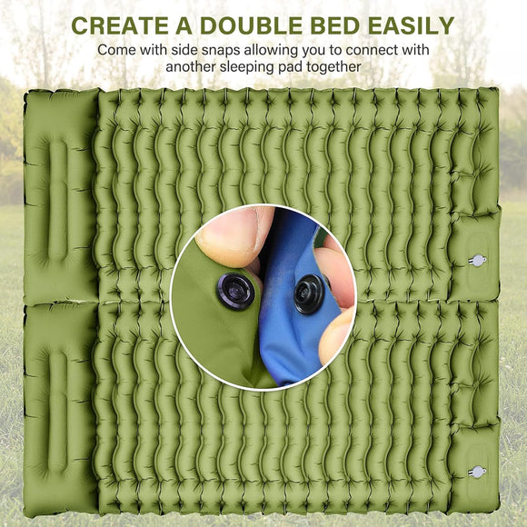 Camping Sleeping Pad Ultralight Camping Mat with Pillow Built-in Foot Pump Inflatable Sleeping Pads Compact for Camping Backpacking Hiking Traveling Tent Single Green.