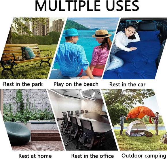 Inflatable Car Air Mattress Back Seat Bed with Air Pump Thickened Portable Car Travel Sleeping Camping Air Mattress Blow Up Bed for Car Universal SUV