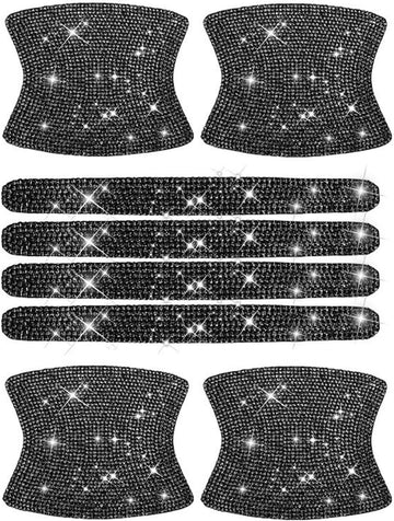 8pcs Bling Car Door Handle Protector Stickers Crystal Rhinestone Glitter Car Door Handles Cup Scratch Protectors Decals Universal (Black)