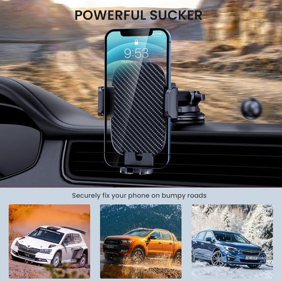 Car Phone Holder Mount Phone Mount for Car Windshield Dashboard Air Vent Universal Hands Free Automobile Cell Phone Holder Fit for iPhone Smartphone Carbon Fiber