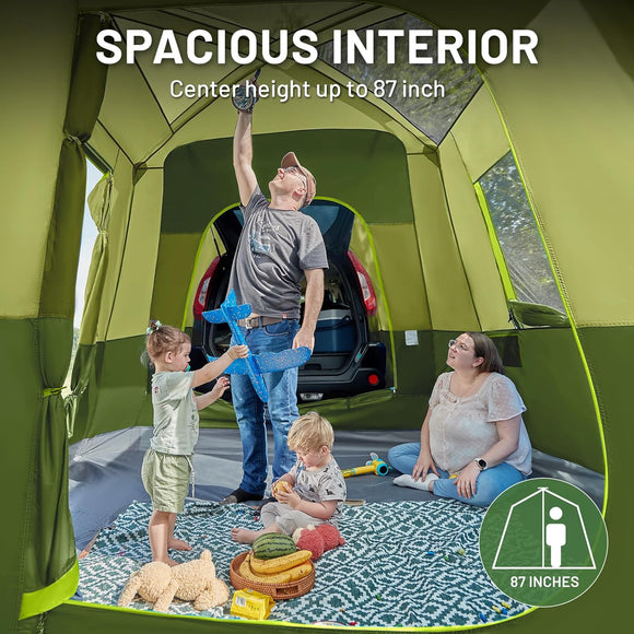 5-9 Person SUV Tent with Screen Porch and Awning for Family Camping Weather Resistant and Portable Van or Car Tent Includes Rainfly and Storage Bag 13 W X 10 L X 7.1 H Green