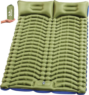 Double Sleeping Pad for Camping - Ultralight Camping Mattress with Pillow Built-in Foot Pump Compact Inflatable 2-Person Portable Mat for Backpacking Hiking Car Traveling Beach Tent